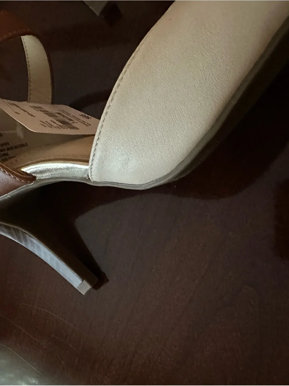 Pointed Two-Tone Ankle-Strap Pumps in Cream and Brown